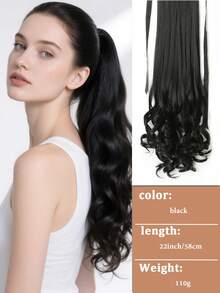 14英寸/18英寸/22英寸合成纤维抽绳马尾夹式假发，适合女性在圣诞节和万圣节佩戴 - 黑色 - 查看 13