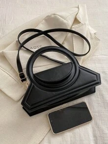 1 chiếc túi xách tròn thời trang, túi đeo chéo tối giản màu trơn, túi mua sắm dành cho nữ. - màu đen - Xem 7