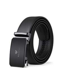 WilliamPOLO Genuine Leather Belt For Men, Casual Waist Belt, 3.5cm Width, Adjustable Automatic Buckle, Can Be Trimmed To Fit