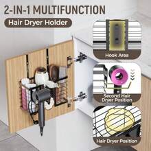 POJHK Hair Dryer Holder Hair Tool Organizer 3 In 1 Metal Bathroom Organizer Adjustable Height Blow Dryer Holder Wall Mounted Under Sink Countertop For Flat Curling Iron Hair Straighteners - 黑色 - 查看 2
