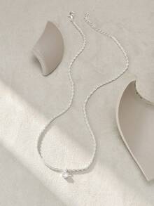 1pc Copper Plated Silver Luxury Shiny Cubic Zirconia Pendant Necklace, Versatile Accessory For Women