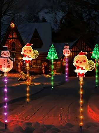 Solar Christmas Decoration Lights Set - Combination Of Santa Claus, Snowman And Christmas Tree With 8 Flashing Modes, Christmas Fairy Lights, Suitable For Christmas Garden/Lawn/Pathway/Fence/Sign Landscape Decoration Lights, Camping Decorations, Christmas And New Year Mood Lights, Lawn/Yard/Driveway Landscape Lighting With Various Lighting Effects, Perfect For Creating A Christmas Atmosphere!