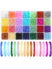 Glass Beads Kit, Mix Colors Glass Round Beads Kit For Jewelry Making, DIY Friendship Bracelet Necklace Earrings Crafts Gifts, Dual Colorful Crack Beads