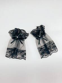 1 Pair Women's Fabric Lace Hollow Ruffled Fake Cuffs - White - View 6