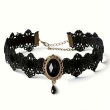 1pc Gothic Lace Choker Necklace With Rhinestone, Adjustable Clavicle Jewelry, Women'S Fashion Collar, Gift For Parties, Halloween, All-Season Accessory - 1PC 隨機顏色 - 查看 1
