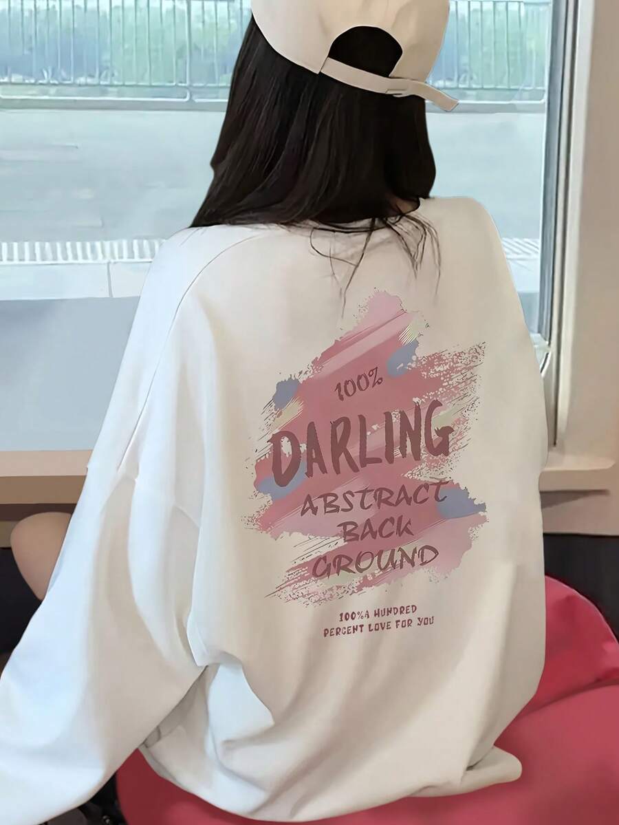 Women's Loose Fit Cartoon Print Long Sleeve T-Shirt, Versatile For Spring And Autumn Casual White - White - View 1