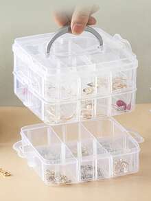 1 pieza Caja de almacenamiento transparente de gran capacidad de 3 capas, organizador de joyas y arte de uñas, caja de almacenamiento de escritorio para pulseras, cuentas, aretes y suministros de manualidades DIY - Multicolor - Ver 4
