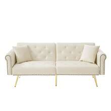 Sofa Bed With Bed Function, Adjustable Angle, Gold Feet, With Cushions And Side Storage Pockets - White - View 12