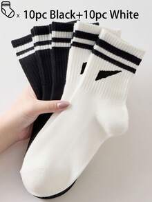 40双/30双/24双装男女通用舒适运动袜，男士长袜适合运动和训练，女士长袜适合休闲和商务穿着，抗菌、柔软、黑白配色、防臭、吸湿排汗、轻便舒适，适合秋冬季节，20双/10双/8双/6双/4双/2双套装，秋季 - 彩色 - 查看 10