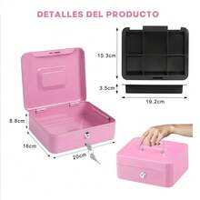 HappyWare Cash Box Caja Fuerte Metalica Para Dinero Con Charola y Llaves Rosa - Rosa - Ver 4