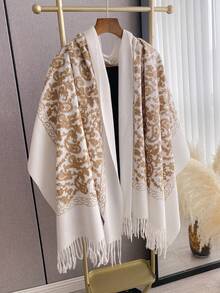 1条仿羊绒佩斯利花纹刺绣柔软围巾，女士秋冬外套，厚实保暖，流苏刺绣波西米亚风旅行披肩/斗篷 - 彩色 - 查看 14