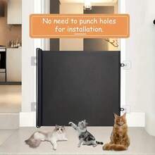 1 Easy-To-Install And Retractable Black PVC Pet Door - Automatically Closes Safety Fence Without Drilling, Indoor And Outdoor Dog And Cat Isolation Fence, Suitable For Stairs, Doors, Rooms, Simple Design, No Need To Drill For Installation, Sturdy Structure, Special For Apartment Pets