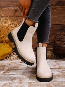 秋冬女士踝靴、平底鞋、黑色鞋、冬靴、黑色靴子、女鞋、平底鞋、新款鞋、踝靴、女鞋、高跟鞋 - 米色 - 查看 14