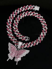 LIGHTSOME 1set Fashion Hio-Hop Style Colorful Butterfly Pendant Necklace For Men Women Punk Bling Aniaml Butterfly Jewelry Necklace Ideal Gift For Friend Suitable For Daily Wear