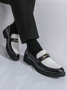 Plus Size Men's Patchwork Loafers, Business Casual Formal Leather Shoes, Slip-On Dress Shoes Suitable For Wedding, Nightclub, Party, Daily Wear, Fashion &