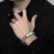 1PC Men's Stainless Steel Braided Square Reversible Chain Magnetic Buckle Bracelet - 銀色的 - 查看 2