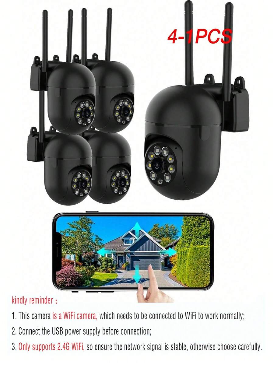 1/2/4pcs 1080P HD Smart Security Camera - Color Night Vision, Supports Pan/Tilt/Zoom, Dual-Way Audio & Pet Monitoring, With AI Motion Alarm - Indoor Outdoor Wireless Home Security Surveillance Camera - Black