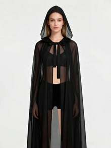 1 件女士雪纺披风，适合晚礼服、婚礼披肩、白色/红色/黑色连帽斗篷、成人万圣节角色扮演女巫服装 - 彩色 - 查看 4