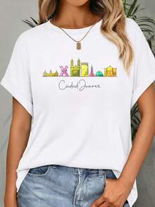 100% algodón Camiseta de viajeéxico Ciudad Juárez Chichen Itza Camisetas impresas para mujeres - Blanco - Ver 1