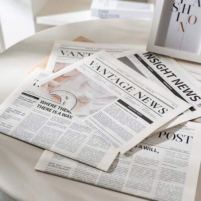 10件英文报纸摄影道具，时尚服装，家居装饰，美食摄影背景，花卉包装纸，氛围装饰