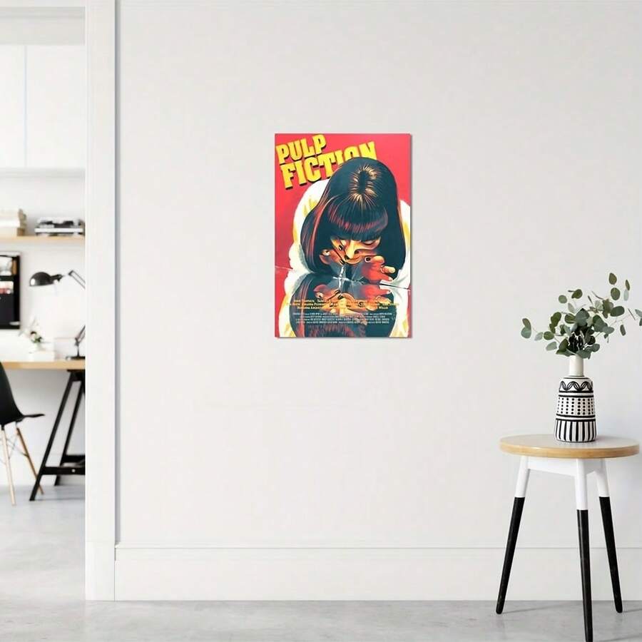 低俗小说经典电影海报 - 装饰艺术现代油画印刷，无框墙壁艺术，适用于家庭办公室、教室、浴室、客厅、卧室装饰 - 室内肖像方向，主题：电影，艺术媒介：油画，表面：帆布 - 送给朋友的理想礼物（1 件） - 彩色 - 查看 1