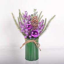 1pc Christmas Centerpiece Decor, Featuring Artificial Holly, Red Berries, Pine Cones, Assorted Christmas Ornaments, Glitter Balls, Country Style Planter Home Decor Christmas Decorations Room Decor Winter