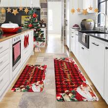 1/2/3 Pcs Thickened 0.47 Inch/1.2 Cm Buffalo Plaid Christmas Red Kitchen Floor Mat, Christmas Tree Winter Floor Mat, Machine Washable Polyester Carpet, Suitable For Holiday Party Decoration - Multicolor - View 8