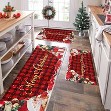 1/2/3 Pcs Thickened 0.47 Inch/1.2 Cm Buffalo Plaid Christmas Red Kitchen Floor Mat, Christmas Tree Winter Floor Mat, Machine Washable Polyester Carpet, Suitable For Holiday Party Decoration - Multicolor - View 15