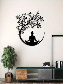 1 Stück Lebensbaum und Buddha Metallwanddekoration, Yoga Pose Blumenmuster, einfache Zen Dekoration, für Wohnzimmer, Geschäftslobby, Aufhängedekoration, Fitnessstudio, Yogastudio, geeignet für Umzug in neues Zuhause, Weihnachten, Frühlingsfest, Halloween, ideales buddhistisches Geschenk für Mönche und Praktizierende