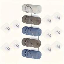 TAIMASI 5pcs Wall-Mounted Punch-Free Towel Storage Rack - Space-Saving, Multi-Functional Organizer For Towels & Bottles - Stylish Bathroom Accessories Set - For Bathroom Organization - Suitable For All Bathroom Styles - Great Gift For Housewarming  - Perfect For Back-To-School, Thanksgiving, Christmas, New Year's, Easter, Fourth Of July, Labor Day, Mother's Day, Father's Day, Valentine's Day, Housewarming, And Super Bol Sunday Organization And Gifting - 銀色 - 查看 13