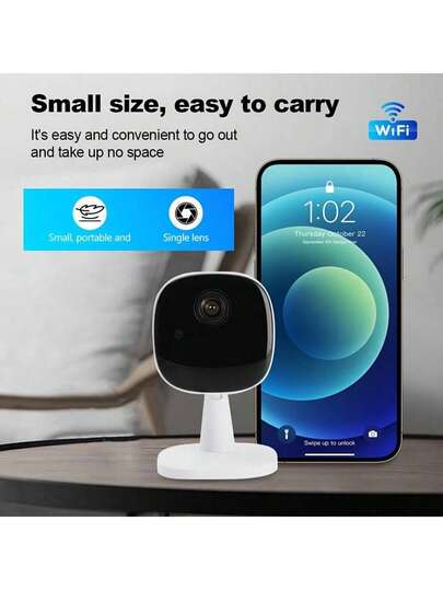 Câmera de residencial inteligente WiFi HD 1080P com interfone por voz, visão noturna, sistema de vigilância interna/externa com alimentação USB, sistema de alerta de movimento e visualização remota móvel | Câmera compacta branca e elegante