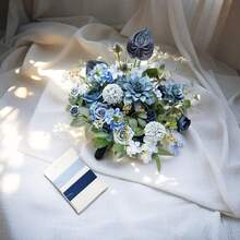 Dusty Blue Wedding Bouquets For Bride, Navy Blue Bridal Bouquets For Bride, 13 Inch Free Form Artificial Wedding Flower BouquetWedding Flowers Bouquets, Small Bridesmaid Bouquet For Bridesmaids, Wedding, Ceremony, Etc - Màu xanh lam - Xem 6