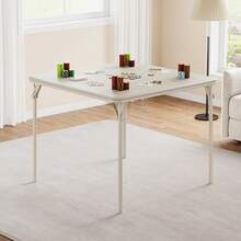 Folding Card Table,33.6" Metal Folding Table With PU Soft Cushion,Portable Square Dining Table For Living Room Office Camping Backyard Patio Balcony (No Chair) - Beis - Ver 1