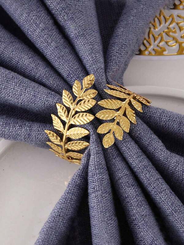 2/4/6pcs Rolled Leaf Napkin Rings, Suitable For Wedding Party, Event Celebration, Country Gathering, Outdoor Camping, Birthday Banquet Table Decor