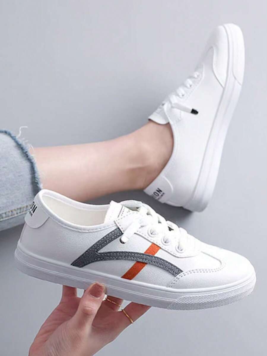 女士休闲运动鞋，平底户外跑步鞋，春秋季 - 灰色 - 查看 1