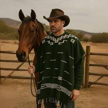 Gamboa Poncho de vaquero Poncho de poncho occidental para hombre, poncho mexicano para hombre - Talla única + Verde oliva - Ver 5