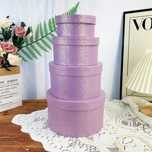 4pcs/Set Pink, Purple, Blue Rose Design Round Gift Box Set, Rose Patterned Series, DIY, Stackable, Storage For Stationery, Toys, Gifts, Suitable For Valentine's Day, Birthday, Wedding, Festivals - Multicolor - View 3