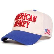 1Piece Men AMERICAN HONEY Letter Embroidered Patchwork Five-Sided Baseball Cap Outdoor Adjustable Sunscreen Leisure Hat Spring Autumn Travel Tourism Beach Vacation - 彩色 - 查看 3