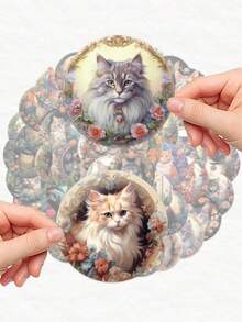 50 pegatinas de gatitos de dibujos animados, no repetitivas, autoadhesivas, para botellas de agua, suministros de oficina, escritorios de computadora, estanterías, cuadernos, bicicletas, patinetas, guitarras, decoración. Uso único, perfectas para regalos a amigos y suministros para fiestas. - Multicolor - Ver 6