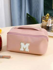 1 szt. Wielofunkcyjna kosmetyczka, wodoodporna kosmetyczka ze skóry PU, kosmetyczka łazienkowa, pojemny uchwyt na pędzle do makijażu, list DIY, przenośna torebka, kosmetyczka o dużej pojemności na kosmetyki do pielęgnacji skóry, pędzle, puder, szminkę, odpowiednia na plażę, do szkoły, do łazienki, na święta, walentynki, prezenty świąteczne dla mamy, rodziny, przyjaciół, niezbędna jesienią - Różowy - Zobacz 12