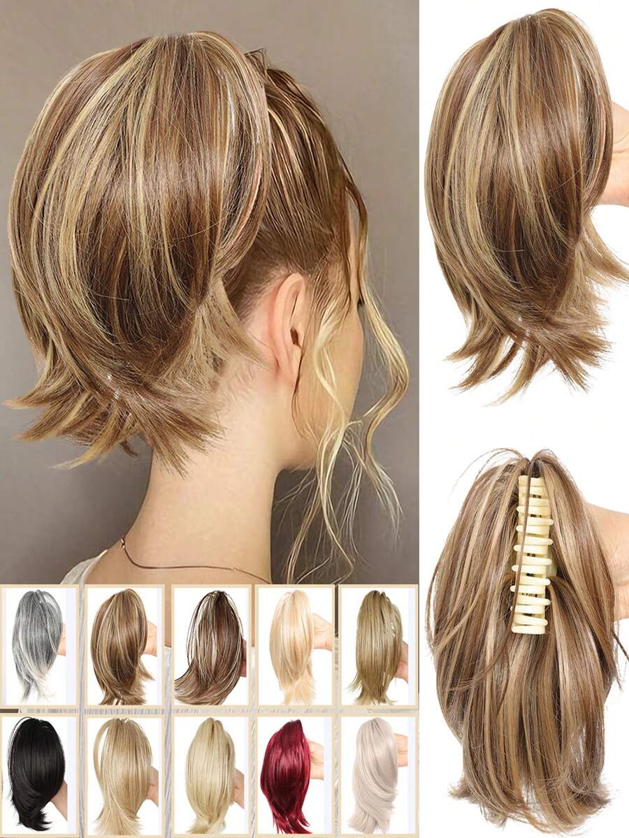 Women's Claw Clip Bun, Synthetic Hair Extensions, Short Straight Ponytail, Daily Hair Accessory