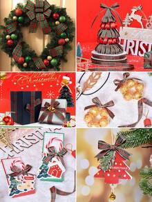 Nastro scozzese a quadri natalizio da 25 iarde per rotolo, con bordo dorato, per artigianato natalizio, confezione regalo, decorazione albero di Natale, bouquet natalizi, decorazione torte, decorazioni natalizie, decorazioni invernali per la casa, regali di Natale, decorazioni natalizie