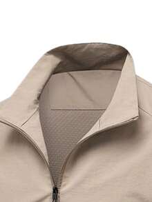 男士时尚百搭纯色翻领休闲夹克，秋季 - 卡其色 - 查看 3