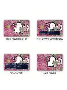 4 件粉色 Hello Kitty 信用卡贴纸，适用于 3.35 * 2.13 英寸带芯片的银行卡、DIY 贴纸、切割和冲压用品、公共交通卡自粘透明膜、学生证等。包括 Kuromi、Cinnamoroll 和 Pompompurin 设计，防水 PVC 贴纸非常适合借记卡/信用卡外壳。