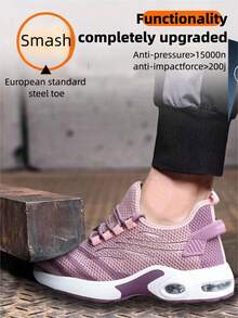 Sapatos de trabalho femininos, resistentes a impactos e perfurações, confortáveis para todas as estações, sapatos de proteção para mulheres, adequados para construção, indústria, armazém e caminhadas, sapatos funcionais femininos. - Rosa - Ver 5