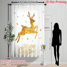 1pc Shiny Rhinestone "Merry Christmas" Star & Reindeer Pattern Christmas Decorative Sheer Curtain, Fade-Resistant, High-Quality Voile, Anti-Snagging, Wrinkle-Resistant, Soft & Smooth, Washable, Semi-Transparent, For Living Room, Bedroom, Kitchen, Christmas Party Decor