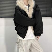 Design Sense! Super Warm! Cotton Collar And Cotton Jacket For Men, Thickened And Warm 2025 New Style Hooded Wide Loose Fur Jacket For Menv - màu đen - Xem 3