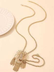 1 件阿尔及利亚风格水钻镶嵌吊坠项链，奢华宫廷风格时尚女士珠宝，适合新娘婚礼派对配饰