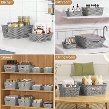 Fast Logistics MaxGear Organization And Storage 3 Packs Plastic Bins Organizer Bins Woven Baskets For Storage Plastic Baskets With Handles Grey Basket For Organizing Basket Organizer For Home And Office SmallFast Logistics