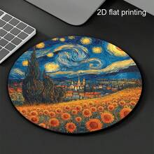星空草编星空猫可爱鼠标垫，办公桌圆形鼠标垫，小型迷你旅行鼠标垫带防滑橡胶底座，直径 7.87 英寸适用于工作无线电脑笔记本电脑，办公桌配件单个 47g - 彩色 - 查看 6